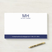 Navy Blue Monogrammed Mannen Post-it® Notes (Op bureau)