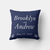 Navy Blue Monogrammed Nautical Wedding Kussens (Achterkant)