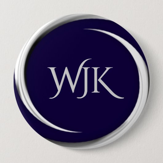 Navy Blue Monogrammed Ronde Button 4,0 Cm (Voorkant)