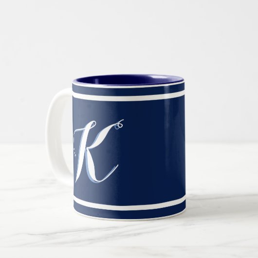 Navy Blue Monogrammed Two-Tone Coffee Mok (Voorkant links)