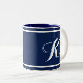 Navy Blue Monogrammed Two-Tone Coffee Mok (Voorkant rechts)