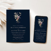 Navy Blue Monogrammed Wedding Invitation Kaart