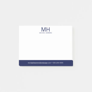 Navy Blue Monogrammering voor Heren Post-it® Notes