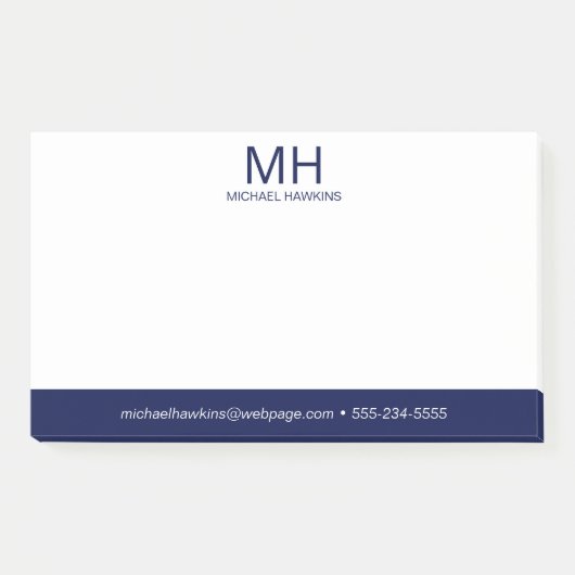 Navy Blue Monogrammering voor Heren Post-it® Notes (Voorkant)