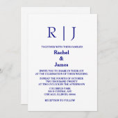 Navy Blue Monograms Minimal Simple Elegant Wedding Kaart (Voorkant / Achterkant)