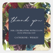 Navy Blue Moody Bloemen Bourgondische bruiloft Vierkante Sticker (Voorkant)