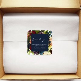 Navy Blue Moody Bloemen Bourgondische bruiloft Vierkante Sticker