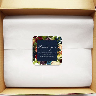 Navy Blue Moody Bloemen Bourgondische bruiloft Vierkante Sticker