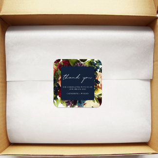 Navy Blue Moody Bloemen Bourgondische bruiloft Vierkante Sticker
