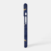 Navy Blue Moon and Gold Grid Design iPhone 16 Hoesje (Linkerkant)