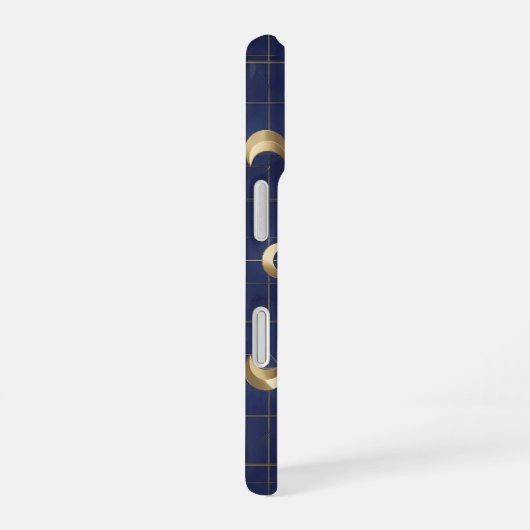 Navy Blue Moon and Gold Grid Design iPhone 16 Hoesje (Rechterkant)
