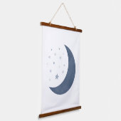 Navy Blue Moon en Stars Boy Nursery Hangend Wandkleed (Gebogen)