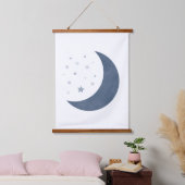 Navy Blue Moon en Stars Boy Nursery Hangend Wandkleed (Slaapkamer)