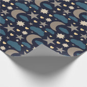 Navy Blue Moon Stars and Clouds Gift Wrap Cadeaupapier (Hoek)