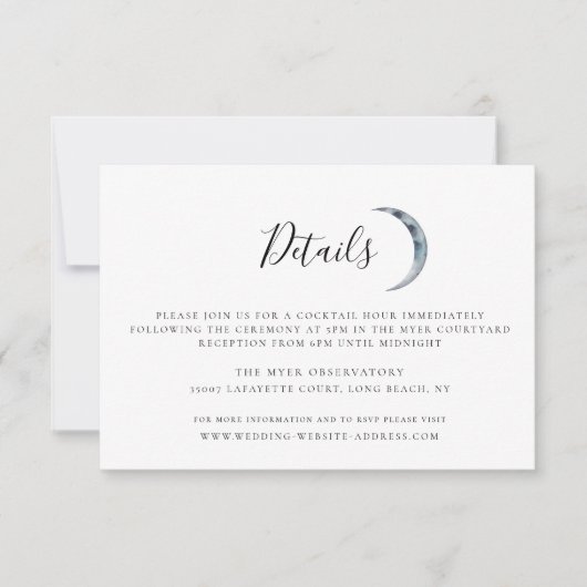 Navy Blue Moon Wedding Details Kaart (Voorkant)