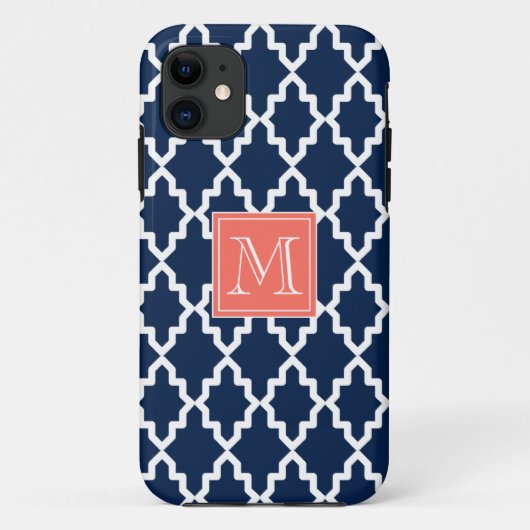 Navy Blue Moroccan Coral Monogram Case-Mate iPhone Case (Achterkant)