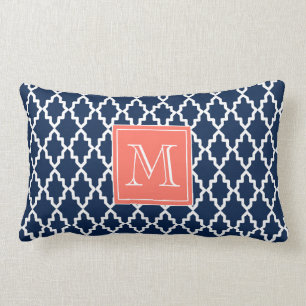Navy Blue Moroccan Coral Monogram Kussen
