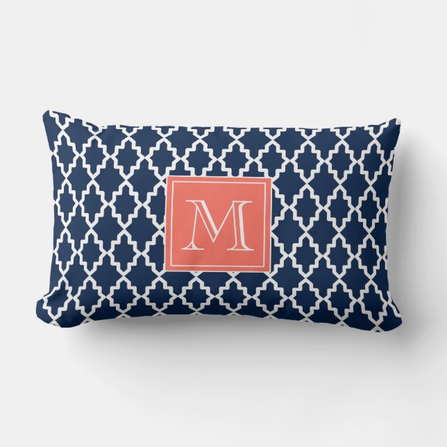 Navy Blue Moroccan Coral Monogram Kussen (Voorkant)