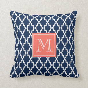 Navy Blue Moroccan Coral Monogram Kussen