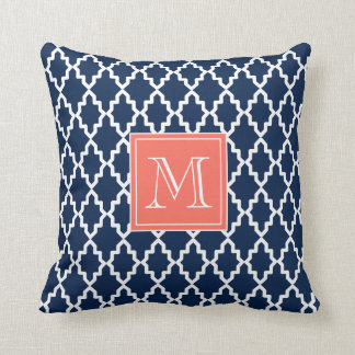 Navy Blue Moroccan Coral Monogram Kussen