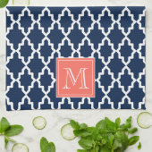 Navy Blue Moroccan Coral Monogram Theedoek (Gevouwen)