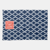 Navy Blue Moroccan Coral Monogram Theedoek (Horizontaal)