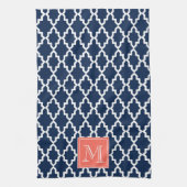 Navy Blue Moroccan Coral Monogram Theedoek (Verticaal)