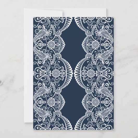 Navy Blue Moroccan Lace Pattern II Wedding Kaart (Achterkant)