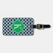 Navy Blue Moroccan Pattern met Green Monogram Bagagelabel (Voorkant horizontaal)