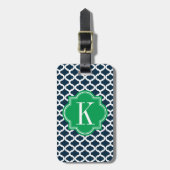 Navy Blue Moroccan Pattern met Green Monogram Bagagelabel (Voorkant verticaal)