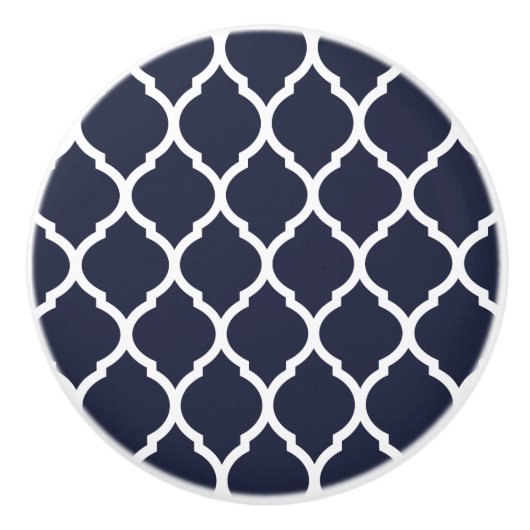 Navy Blue Moroccan Quatrefoil Keramische Knop (Voorkant)