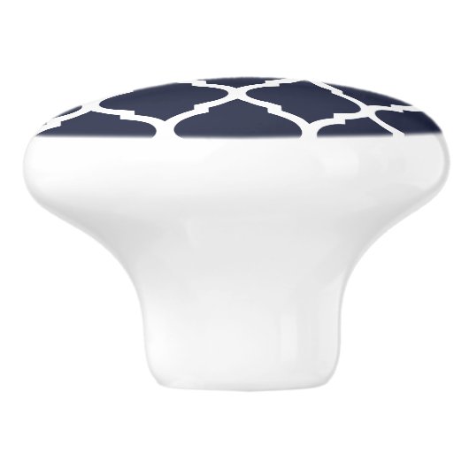 Navy Blue Moroccan Quatrefoil Keramische Knop (Zijkant)