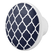 Navy Blue Moroccan Quatrefoil Keramische Knop (Rechts)