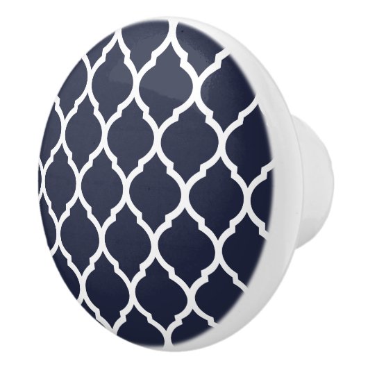 Navy Blue Moroccan Quatrefoil Keramische Knop (Rechts)
