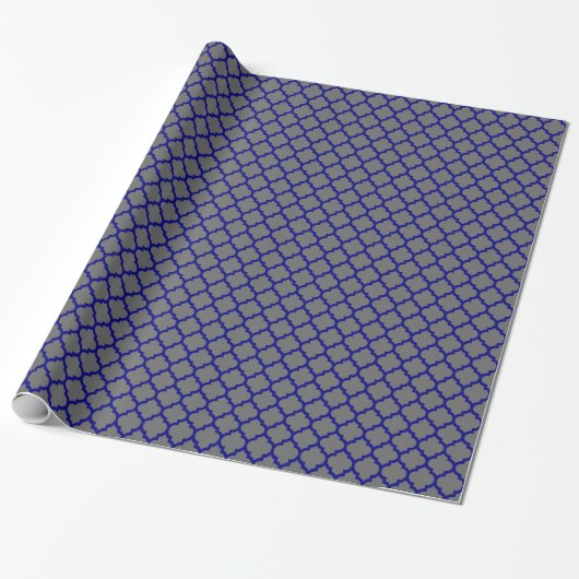 Navy Blue Moroccan Quatrefoil Pattern #5 Cadeaupapier (Uitgerold)