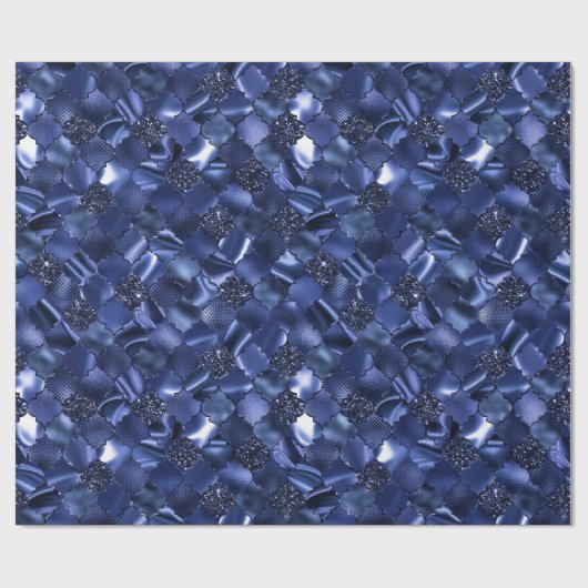 Navy Blue Moroccan Quatrefoil Pattern Cadeaupapier (Vlak)