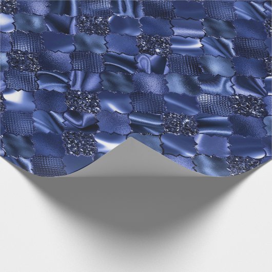 Navy Blue Moroccan Quatrefoil Pattern Cadeaupapier (Hoek)