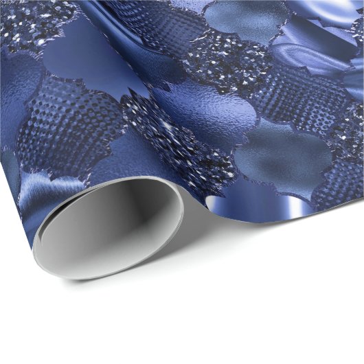 Navy Blue Moroccan Quatrefoil Pattern Cadeaupapier (Rol Hoek)