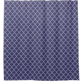 Navy Blue Moroccan Quatrefoil Pattern Douchegordijn