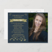 Navy Blue Moss Green Photo Graduparty Kaart (Voorkant / Achterkant)
