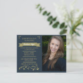 Navy Blue Moss Green Photo Graduparty Kaart (Staand voorkant)