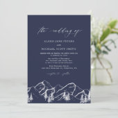 Navy Blue Mountains Outdoor Pine Tree Bruiloft Kaart (Staand voorkant)