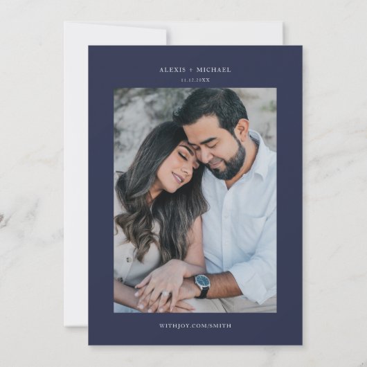 Navy Blue Mountains Outdoor Pine Tree Bruiloft Kaart (Achterkant)