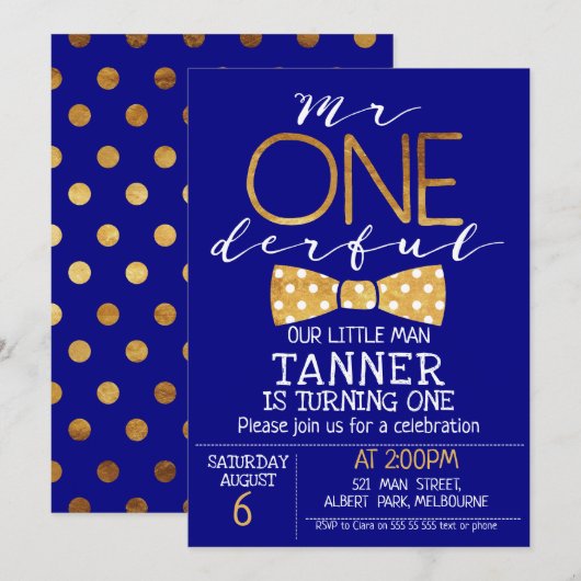 Navy Blue Mr. Een prachtige verjaardag uitnodiging (Voorkant / Achterkant)