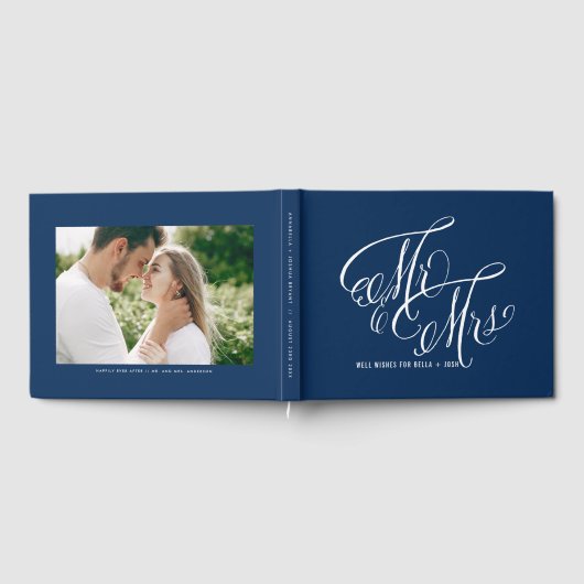 Navy Blue Mr. en Mrs Elegant Script Wedding Gastenboek (Volledig)