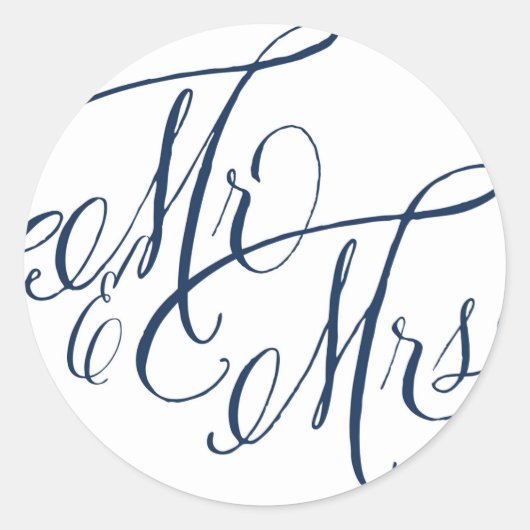 Navy Blue Mr. en Mrs Elegant Script Wedding Ronde Sticker (Voorkant)