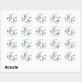 Navy Blue Mr. en Mrs Elegant Script Wedding Ronde Sticker (Vel)