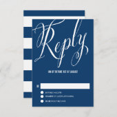 Navy Blue Mr. en Mrs Elegant Script Wedding RSVP (Voorkant / Achterkant)