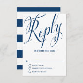 Navy Blue Mr. en Mrs Elegant Script Wedding RSVP I (Voorkant / Achterkant)