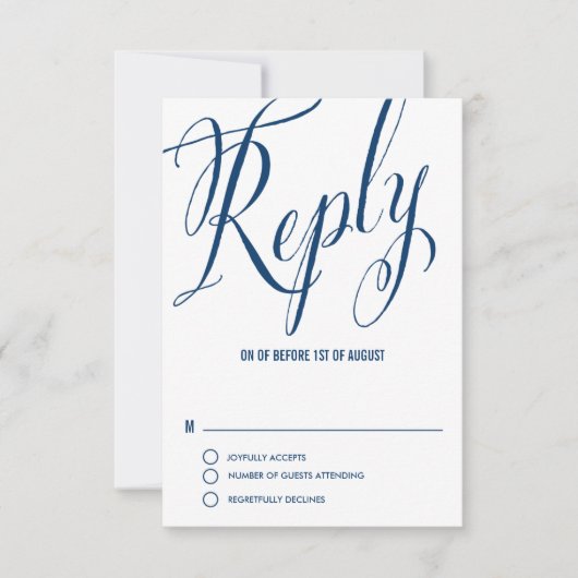Navy Blue Mr. en Mrs Elegant Script Wedding RSVP I Kaartje (Voorkant)